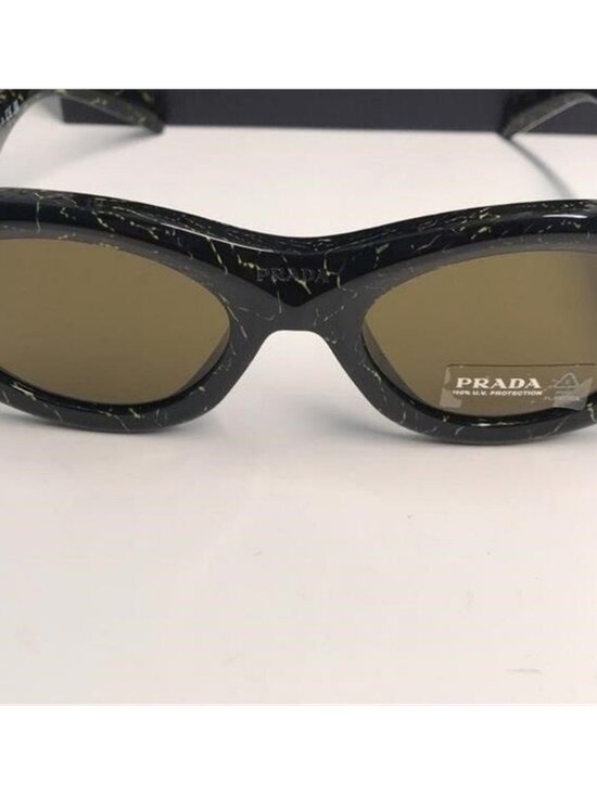 New Authentic Prada SPR 20Z Acetate Oval Symbole Sunglass– Black &Green Marbles